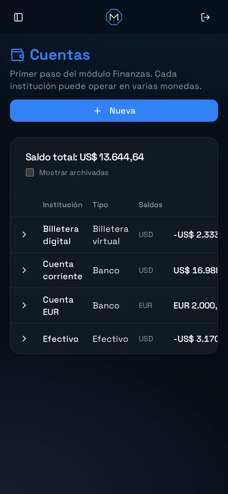 Finanzas personales de MN-8 en un teléfono móvil